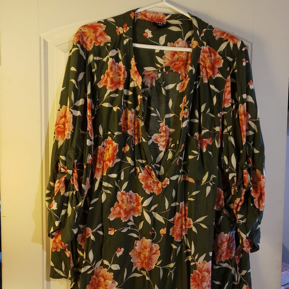 Olive and floral print blouse